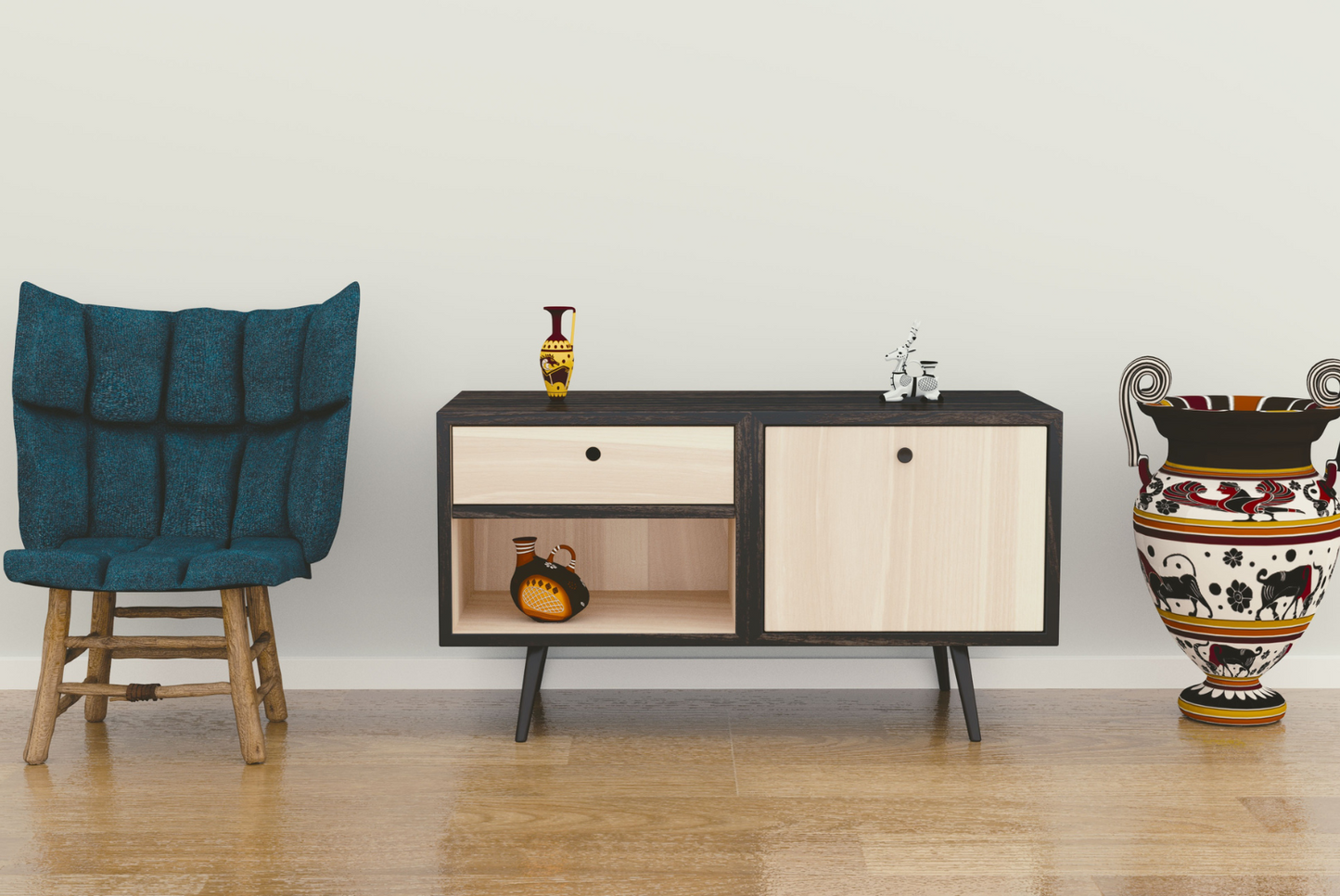 Dark grey and tan sideboard